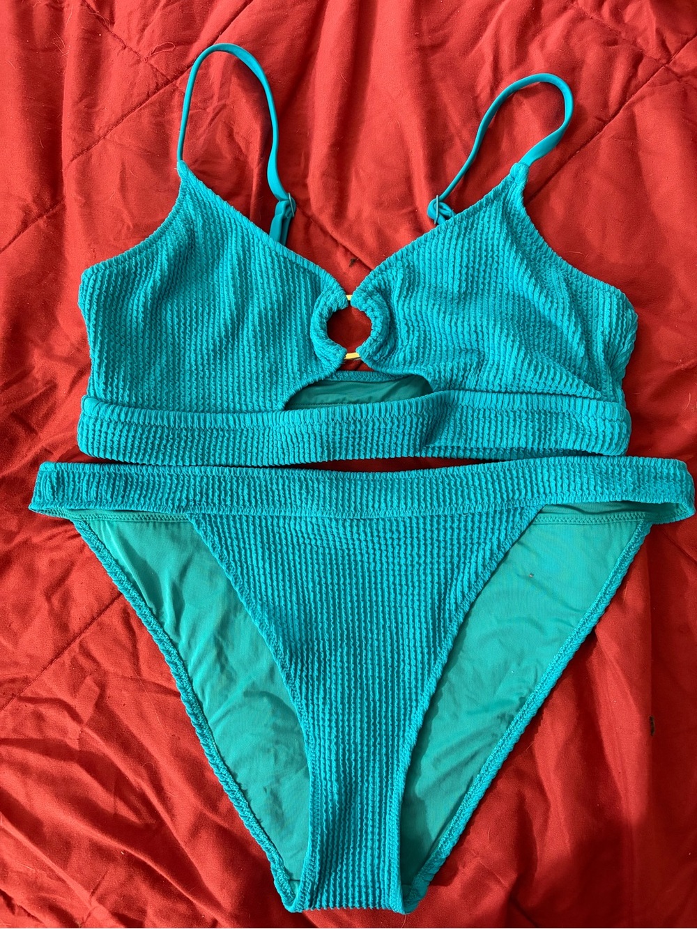aerie Turquoise Textured Ring Bikini Set